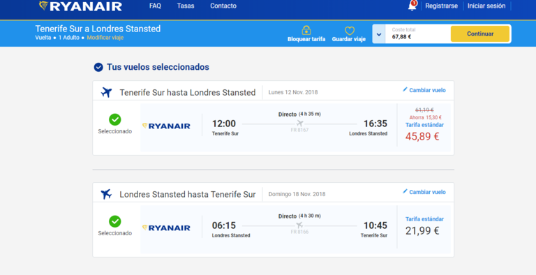 vuelo Tenerife-Londres Ryanair